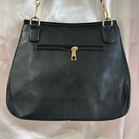 Vegan Leather Black Crossbody Bag – Studded with Tassel & Leopard Strap - Picture 6 of 6